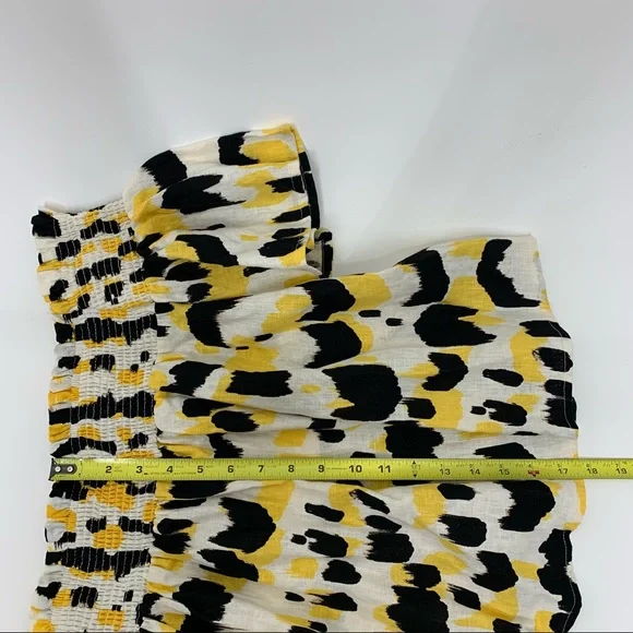 Who What Wear Linen Graphic Cat Smocked Off The Shoulder Short Sleeve Blouse Nwt - Picture 15 of 16